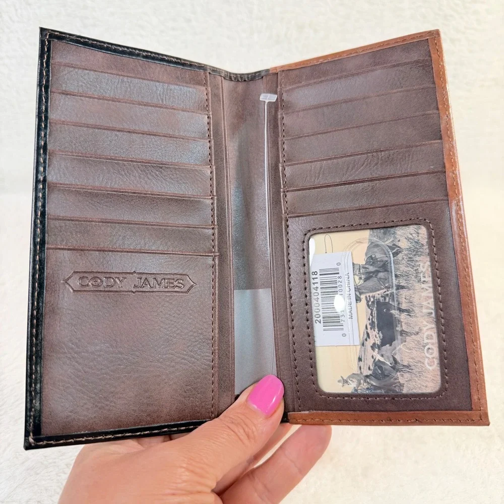 Cody James Mens Embossed Hairon Rodeo Wallet Brown Leather Southwestern NEW